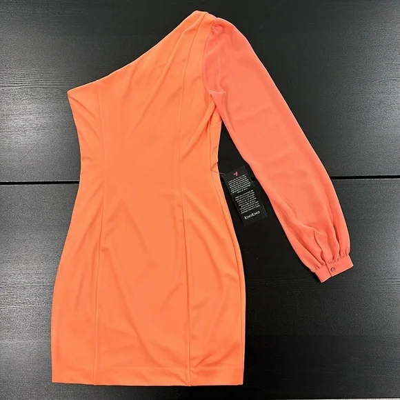Bebe Single Sleeve Coral Mini Dress - XS - Picture 3 of 8
